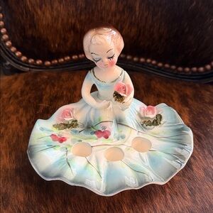 Vintage Ceramic lipstick holder with Floral Accents